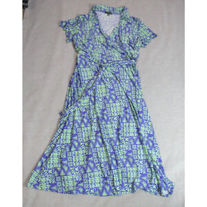 Madison Leigh Dress Womens Sz 2X Purple Green Geometric Short Sleeve Maxi Flirty